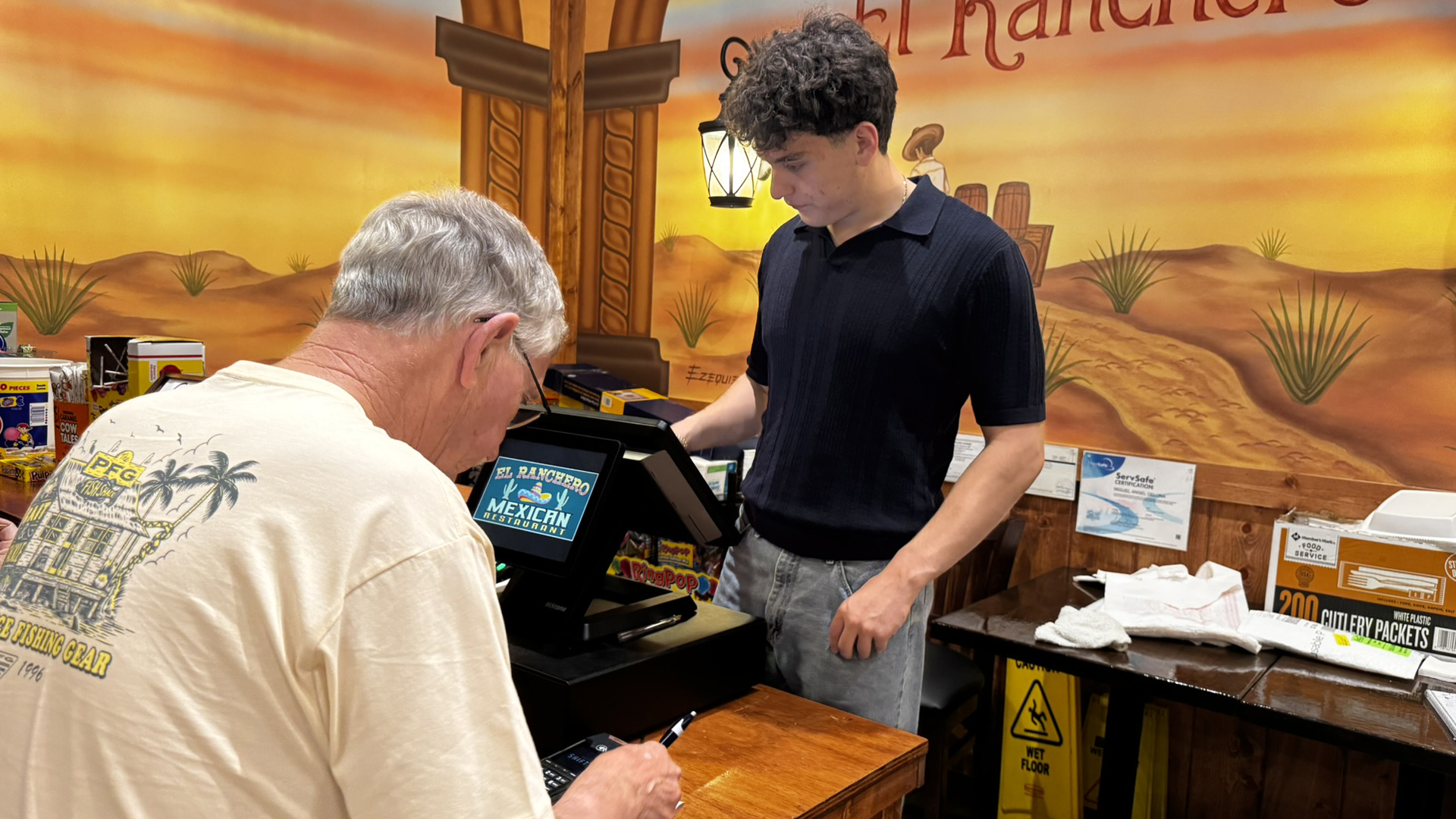 paying for dinner at el ranchero restaurant